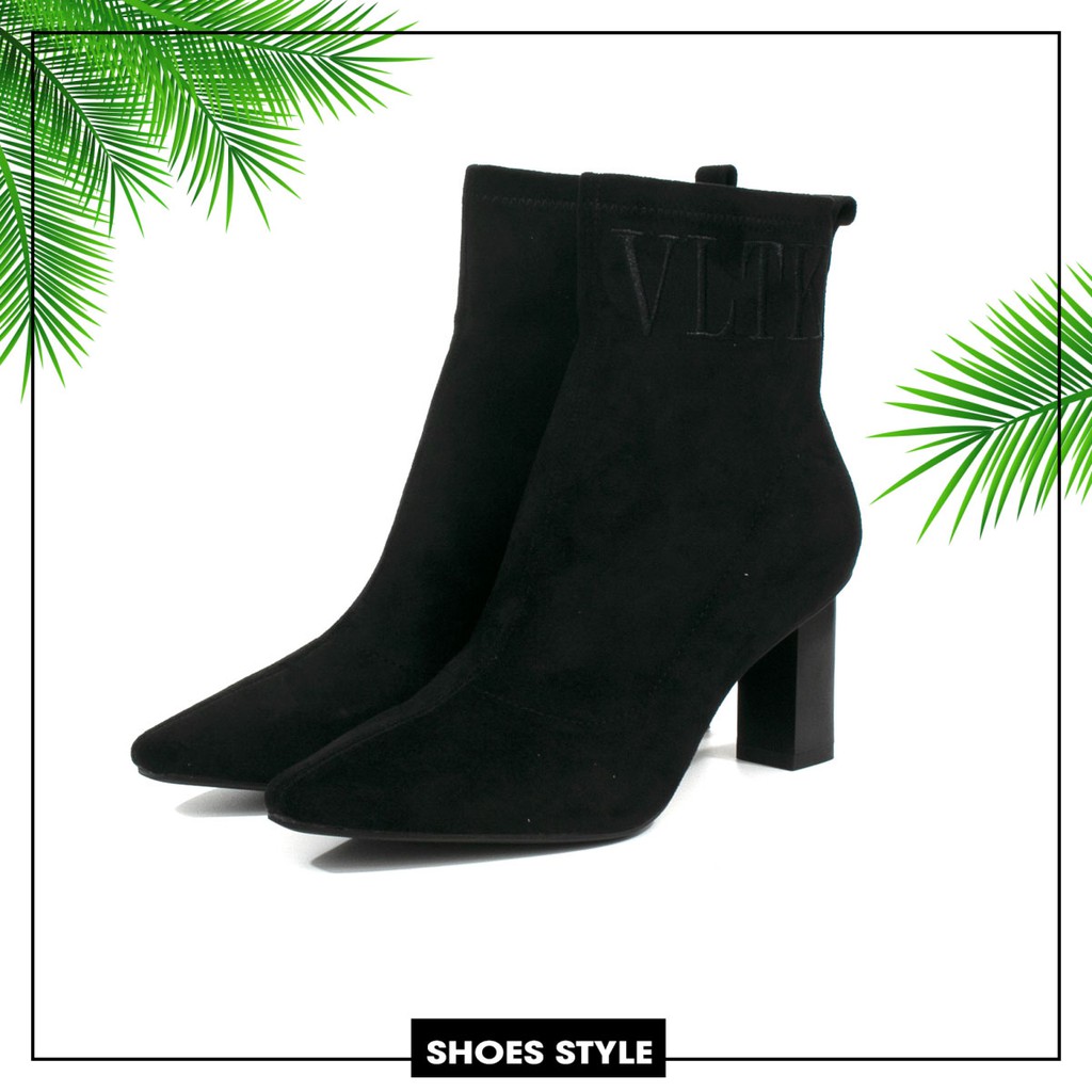 Boots 7cm Bốt cổ ngắn da lộn, thêu chữ Mã BO100346-2 (2)