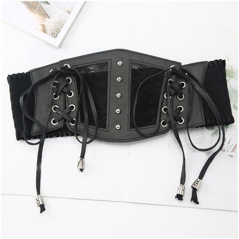 Đai nịt bụng bản rộng thắt dây phong cách Gothic thời trang dành cho nữ
