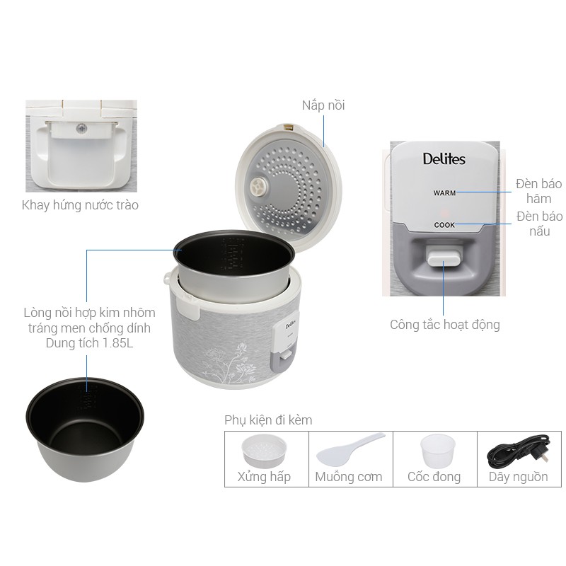 Nồi cơm điện Delites 1.8 lít NCG1805