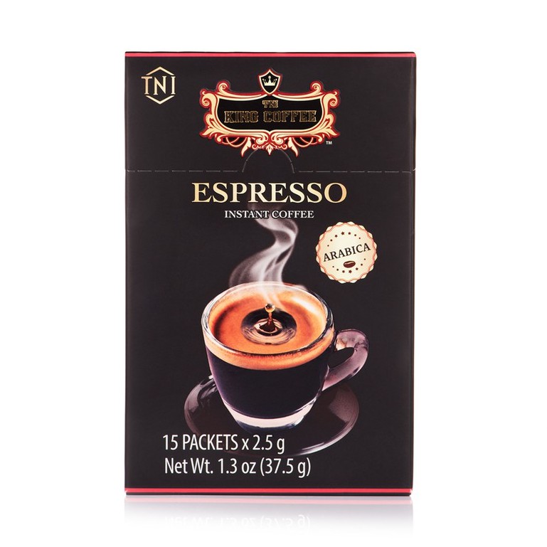 Cà Phê Đen Hòa Tan Espresso KING COFFEE - Hộp 15 gói x 2.5g - Arabica café hòa tan đậm hương vị cà phê Ý