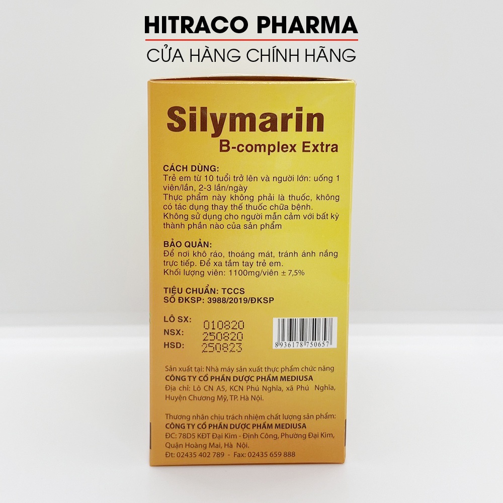 Bổ gan Silymarin B-complex Extra giải độc gan, hạ men gan - Hộp 100 viên