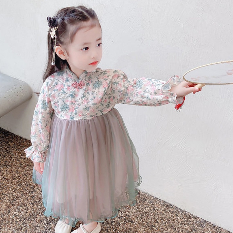 Đầm bé gái thêu hoa phong cách Trung Quốc