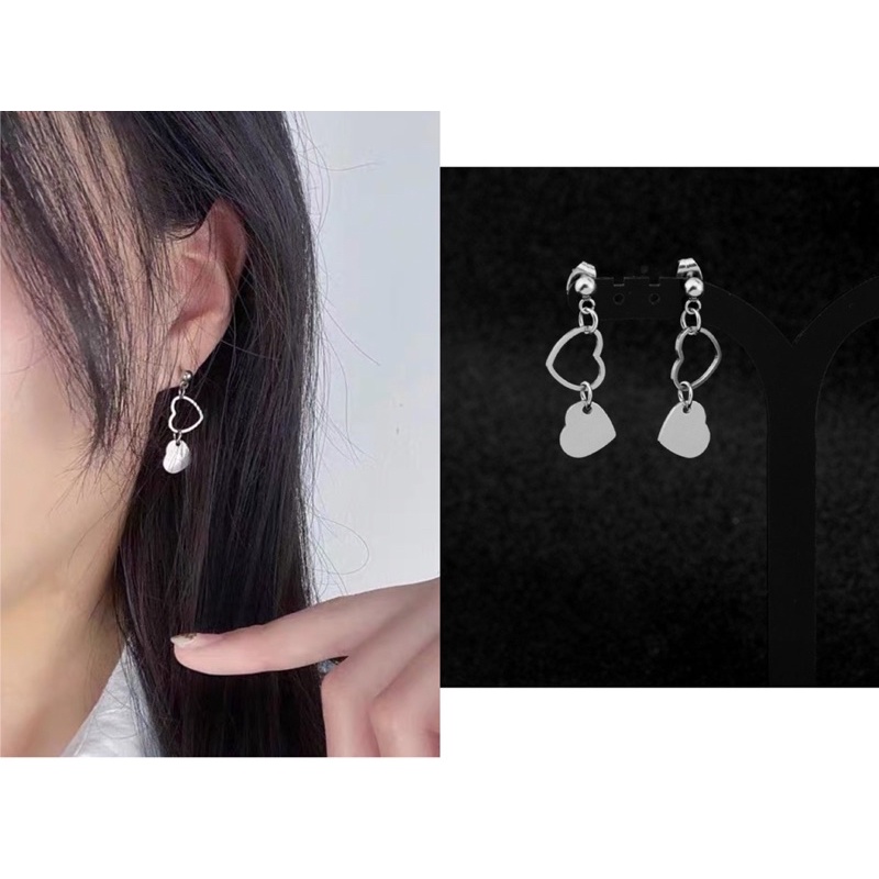 1 chiếc khuyên tai trái tim rỗng liên kết chất thép không gỉ
