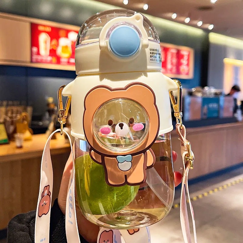 Bình Nước Bằng Nhựa Chịu Nhiệt Cao Kèm Ống Hút Dễ Thương Dành Cho Bé Gái