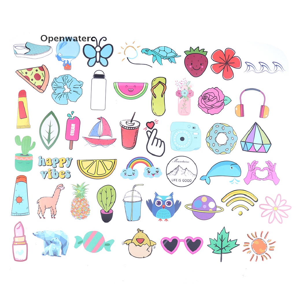 Bộ 50 Miếng Dán Chống Thấm Nước Họa Tiết Hoạt Hình Trang Trí Laptop Ván Trượt