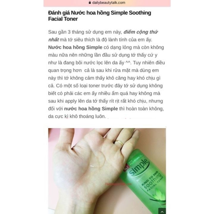 Toner simple kind to skin 200ml cấp ẩm, làm mềm da