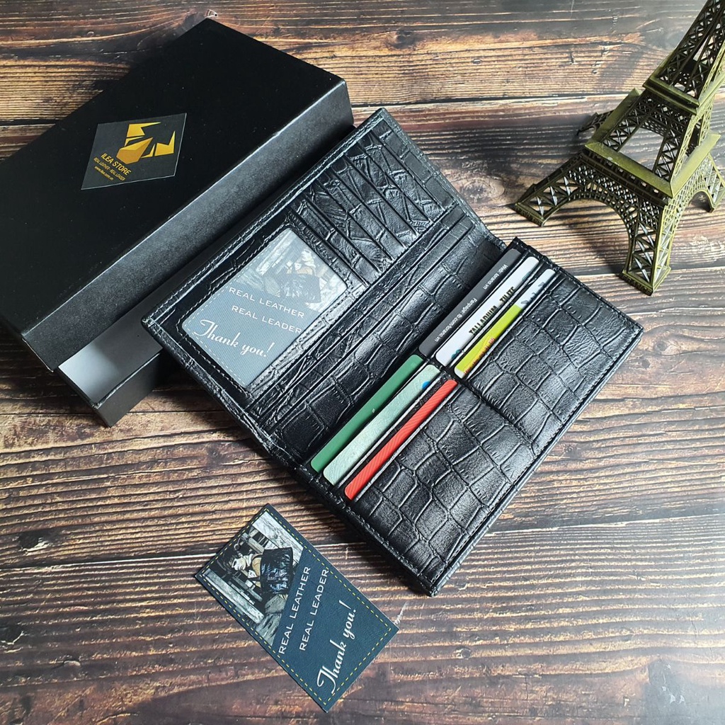 Ví dài nam nữ da bò thật vân cá sấu WL123VB   - 100% da bò thật, BH 3 năm