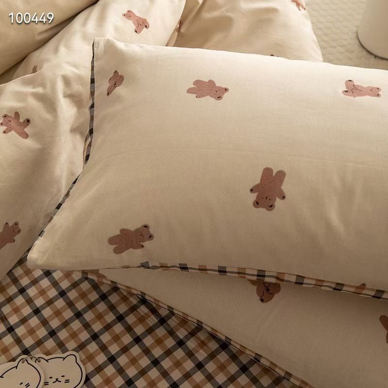 SET VỎ CHĂN GA GỐI COTTON LIVING. mẫu gấu nhỏ kẻ