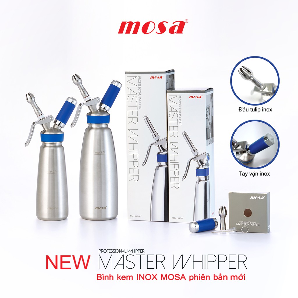 Bình làm kem inox MOSA 1.0L - BÌnh xịt kem inox chính hãng MOSA