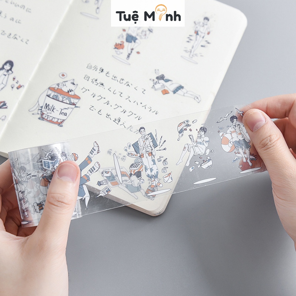Cuộn sticker cô gái VPP Tuệ Minh, chàng trai phong cách Anime STI54 trong suốt nữ sinh Nhật Manga cute chống nước