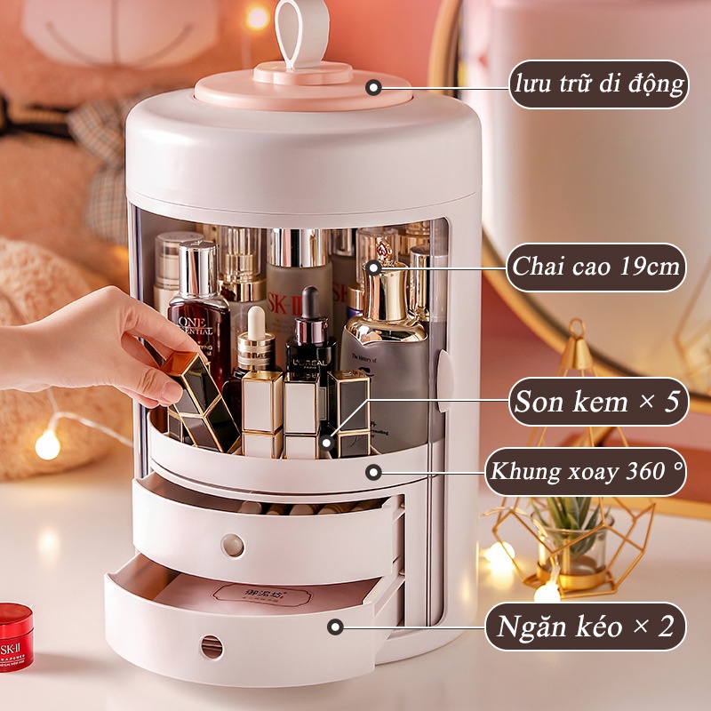Khay đựng mĩ phẩm đồ trang điểm lớn trong suốt có nắp, hộp đựng mỹ phẩm chống bụi cao cấp 40cm-YYK-11