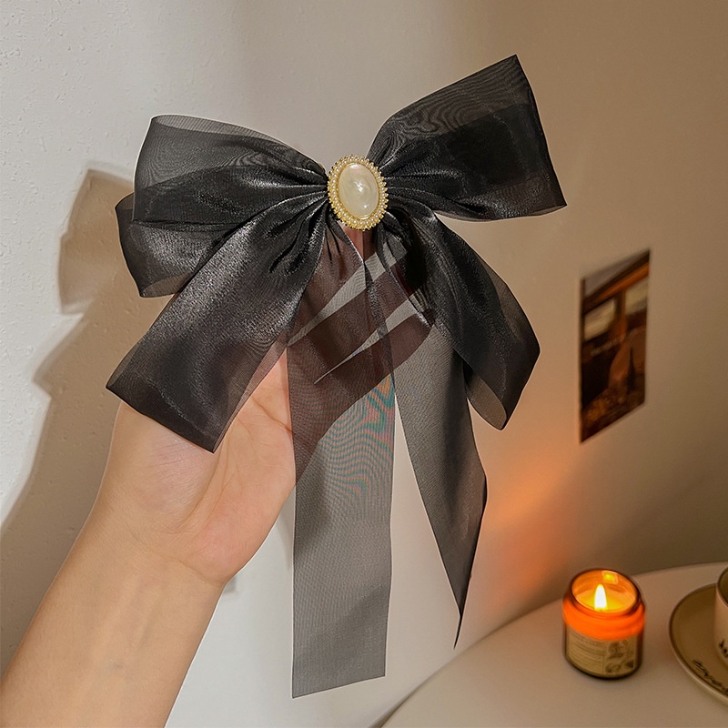 Dây Cột Tóc Hình Nơ Đính Ngọc Trai Thời Trang Hàn Quốc