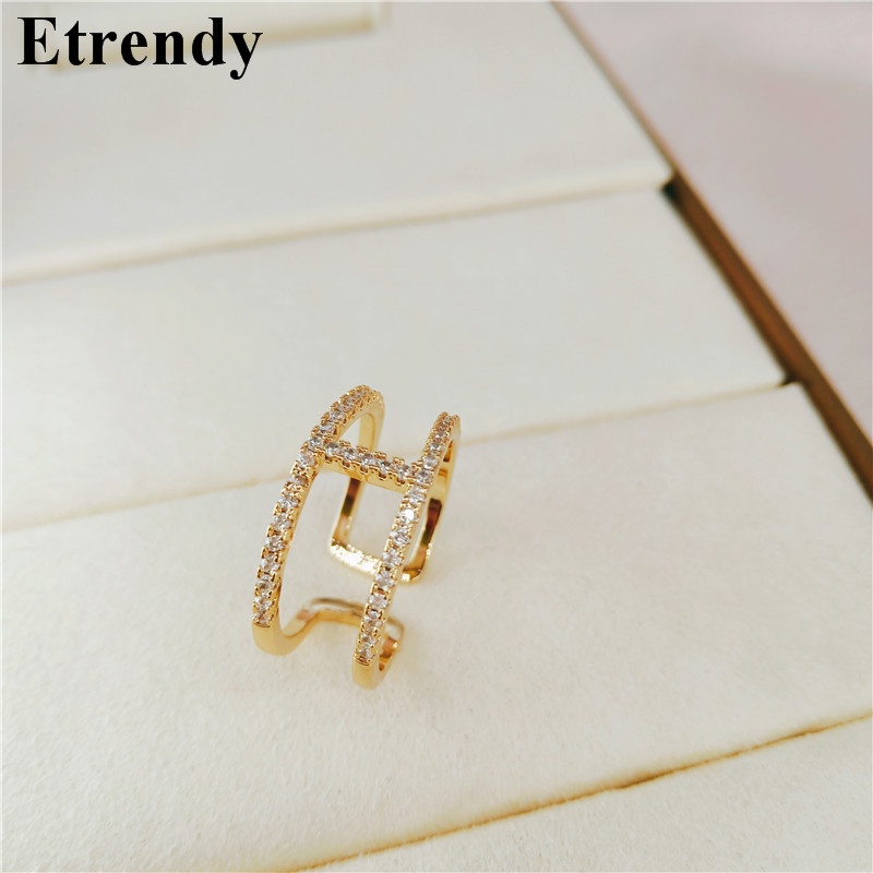 Nhẫn Hở Hai Lớp Đính Đá Zircon Sang Trọng Cho Nữ