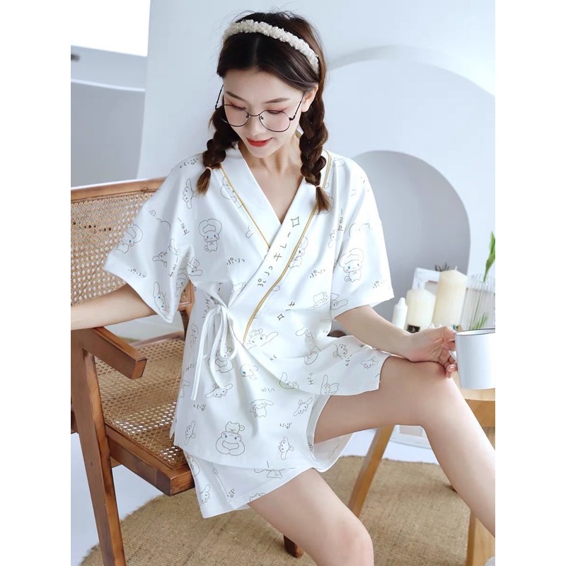 Bộ Đồ Ngủ Vải Cotton Kiểu Kimono Nhật Bản Xinh Xắn Cho Nữ