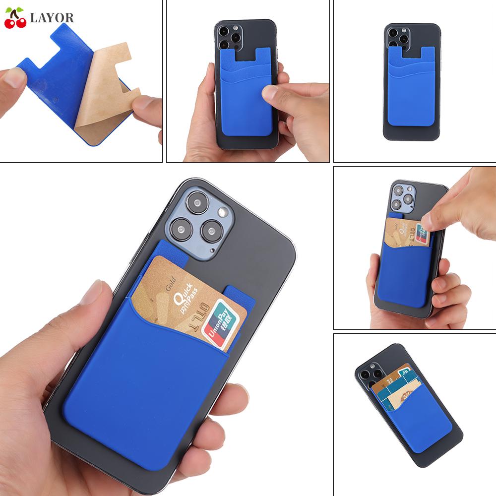 💜LAYOR💜 Elastic Mobile Phone Wallet Universal Adhesive Pocket Sticker Credit ID Card Holder New Cellphone Accessories Silicone Fashion Wallet Case/Multicolor