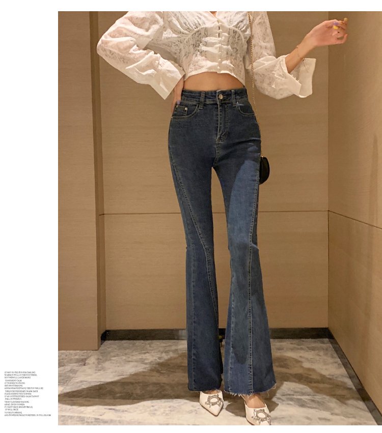 DUNEA Quần jean dài lưng cao dáng ôm ống loe co giãn dành cho nữ