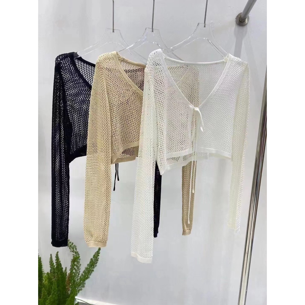 Áo khoác cardigan lưới thắt nơ Hàn Quốc