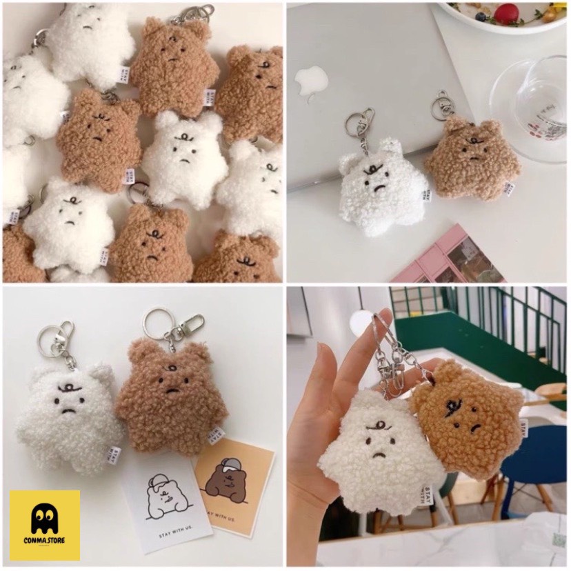 Móc khoá treo cặp trang trí gấu pùn trắng siu cute hột me 🦄 HÀNG CÓ SẴN ✨