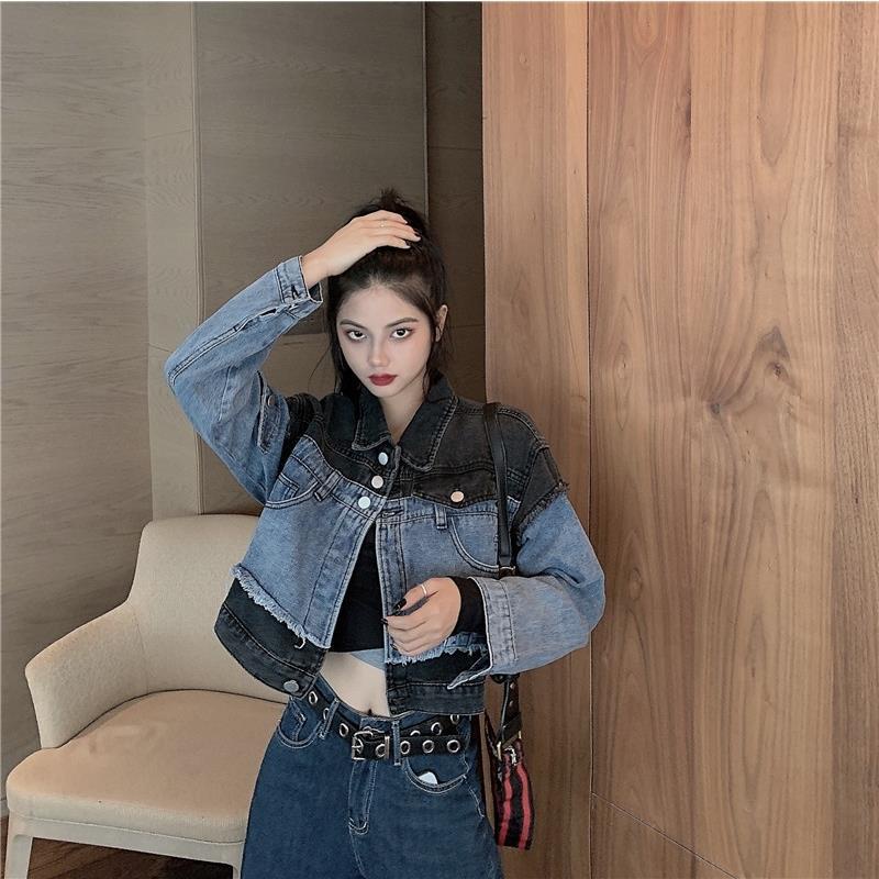 Áo Khoác Denim Ngắn Dáng Rộng Phong Cách Retro Hong Kong Thời Trang Xuân Thu Hàng Mới Dành Cho Bạn Nữ