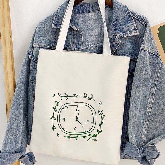 Túi Tote Vải Trắng Canvas Đeo Vai Ullzang Hàn Quốc Họa Tiết Dễ Thương JeliShop