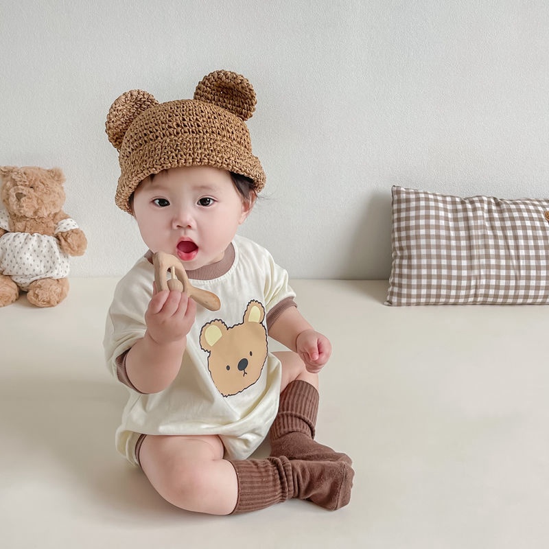 Áo Liền Quần Ngắn Tay Họa Tiết Gấu Hoạt Hình Thời Trang Mùa Hè Cho Trẻ Em