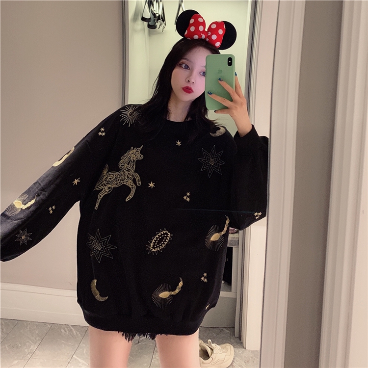 Áo Sweater Cổ Tròn Dáng Rộng Thêu Họa Tiết Xinh Xắn Cho Nữ 2019 | BigBuy360 - bigbuy360.vn