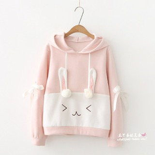 Áo hoodie, mũ lớn tai thỏ màu hồng siêu cấp ngọt ngào, dễ thương 🍓🍓