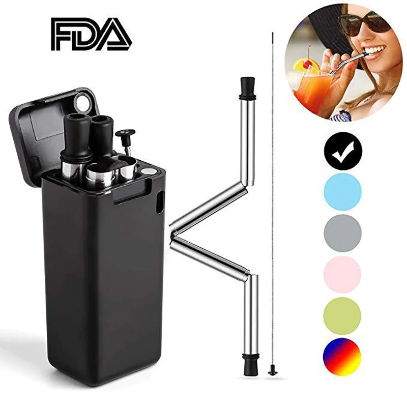 Ống hút thép không gỉ + silicone + TPE gấn gọn &amp; tái sử dụng được