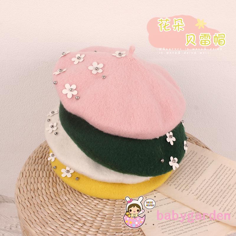 Babygarden Mũ Beret Len Đính Hoa Và Ruy Băng Thời Trang Mùa Đông Cho Bé Gái