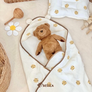 Ủ choàng đón bé bessla chất liệu xô thêu xuất hàn, khăn choàng ủ bé đa năng, kiêm chăn ủ cho bé dùng cho bé từ sơ sinh
