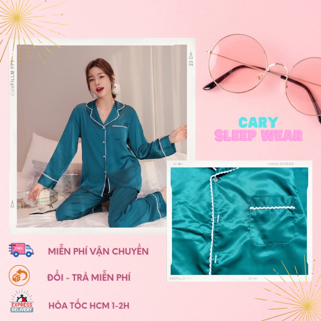 Bộ ngủ pijama nữ dáng dài tay chất lụa phi mặc thu đông siêu xinh CARY | BigBuy360 - bigbuy360.vn