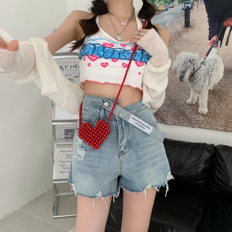 Quần Short Denim Lưng Cao Ống Rộng Thời Trang Mùa Hè Dễ Phối Đồ