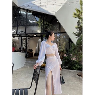 ( ẢNH THẬT - MẪU CEERI ) Set lụa màu nude & trắng