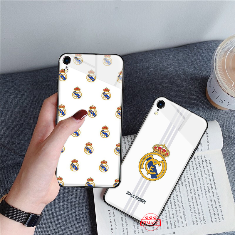 Ốp điện thoại tráng gương in hình logo đội bóng Real Madrid 128N cho iPhone XS Max XR X 11 Pro 7 8 6 6S