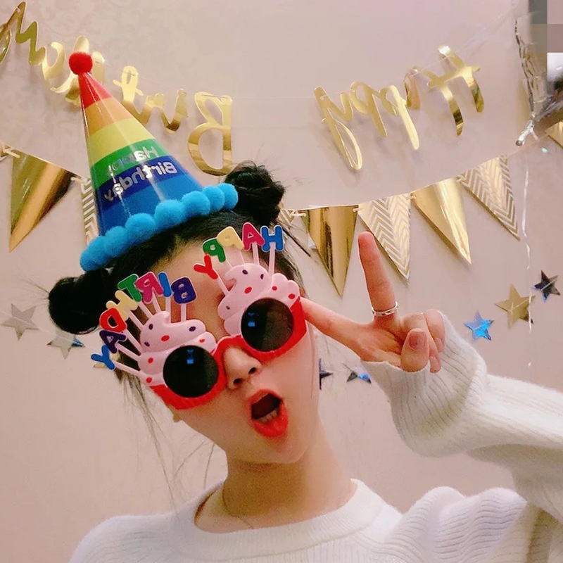 Phụ Kiện Sinh Nhật Bánh Kem  Kính Mắt Happy Birthday Trang Trí Bánh Sinh Nhật