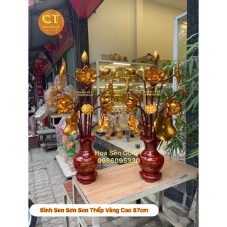 ❤️ Hoa Sen Gỗ Mít Sơn Son Thếp Vàng, Bình Vẽ Thủ Công ❤️