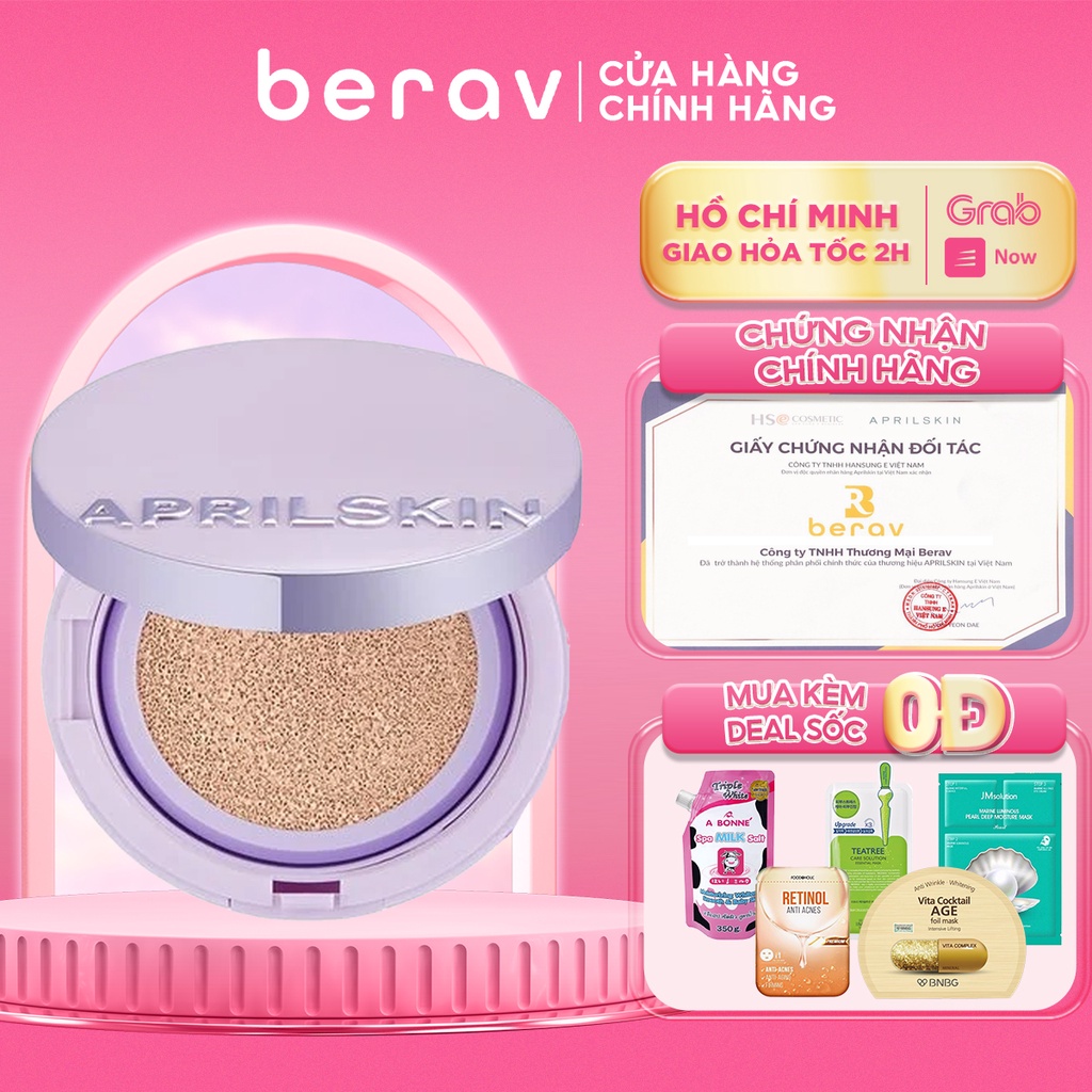 Phấn nước April Skin Siêu Mỏng Nhe, Che Phủ Hoàn Hảo Ultra Slim Cushion + Refill SPF 50 + / PA +++ 12g - Tặng Kèm Lõi