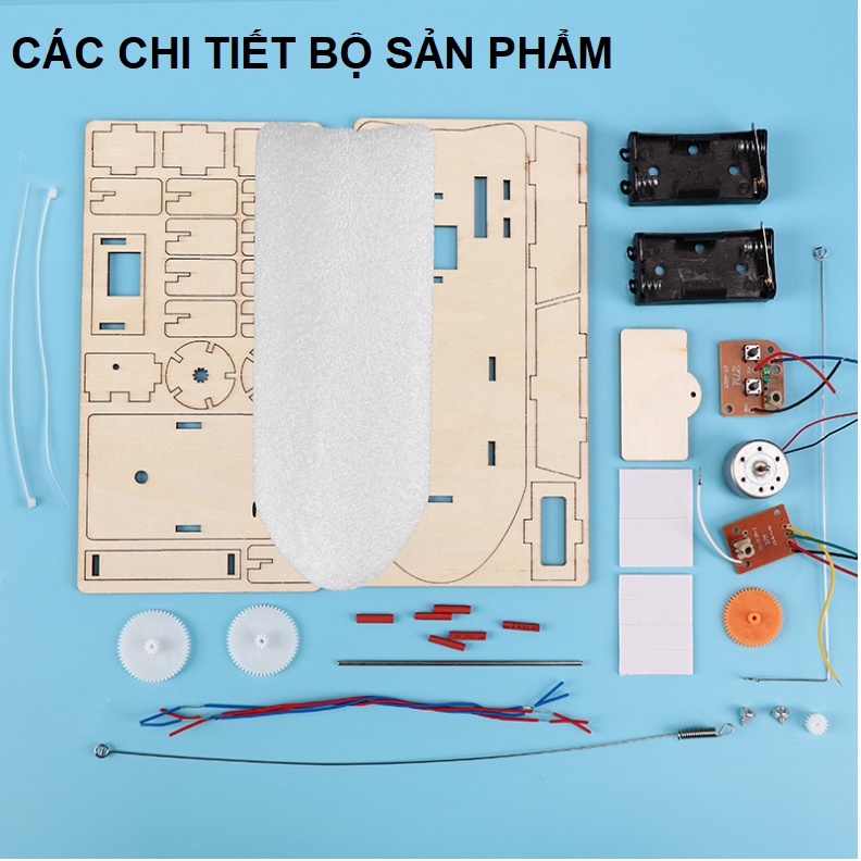 Mô hình thuyền cano bằng gỗ điều khiển từ xa đồ chơi DYI đồ chơi sáng tạo STEM cho trẻ em