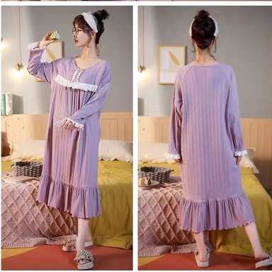 Đầm ngủ tay dài dáng rộng chất liệu cotton size M-4XL phong cách Hàn Quốc thời trang xuân thu cho nữ