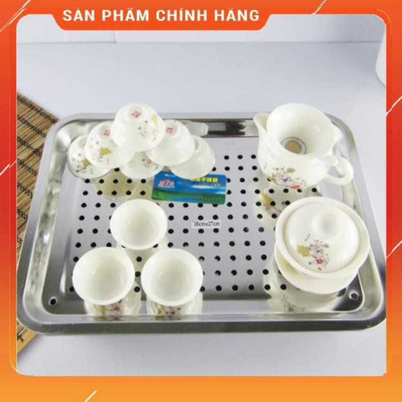 CHÍNH HÃNG - Khay úp ly inox 2 lớp cao cấp 36cm x 27cm,giá úp chén cốc inox đẹp không gỉ