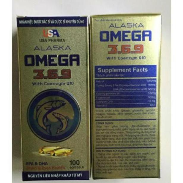 Dầu cá Alaska omega 369 Dùng cho người bị mắc bệnh tim mạch, cao huyết áp, xơ vữa động mạch 100 viên