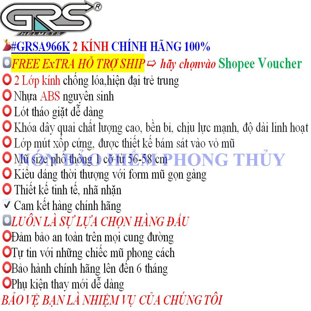 MŨ BẢO HIỂM NỬA ĐẦU 2 KÍNH 💖 𝑭𝑹𝑬𝑬𝑺𝑯𝑰𝑷 💖GRS  A966K LÓT THÁO GIẶT ĐƯỢC(CHỐNG TIA UV)