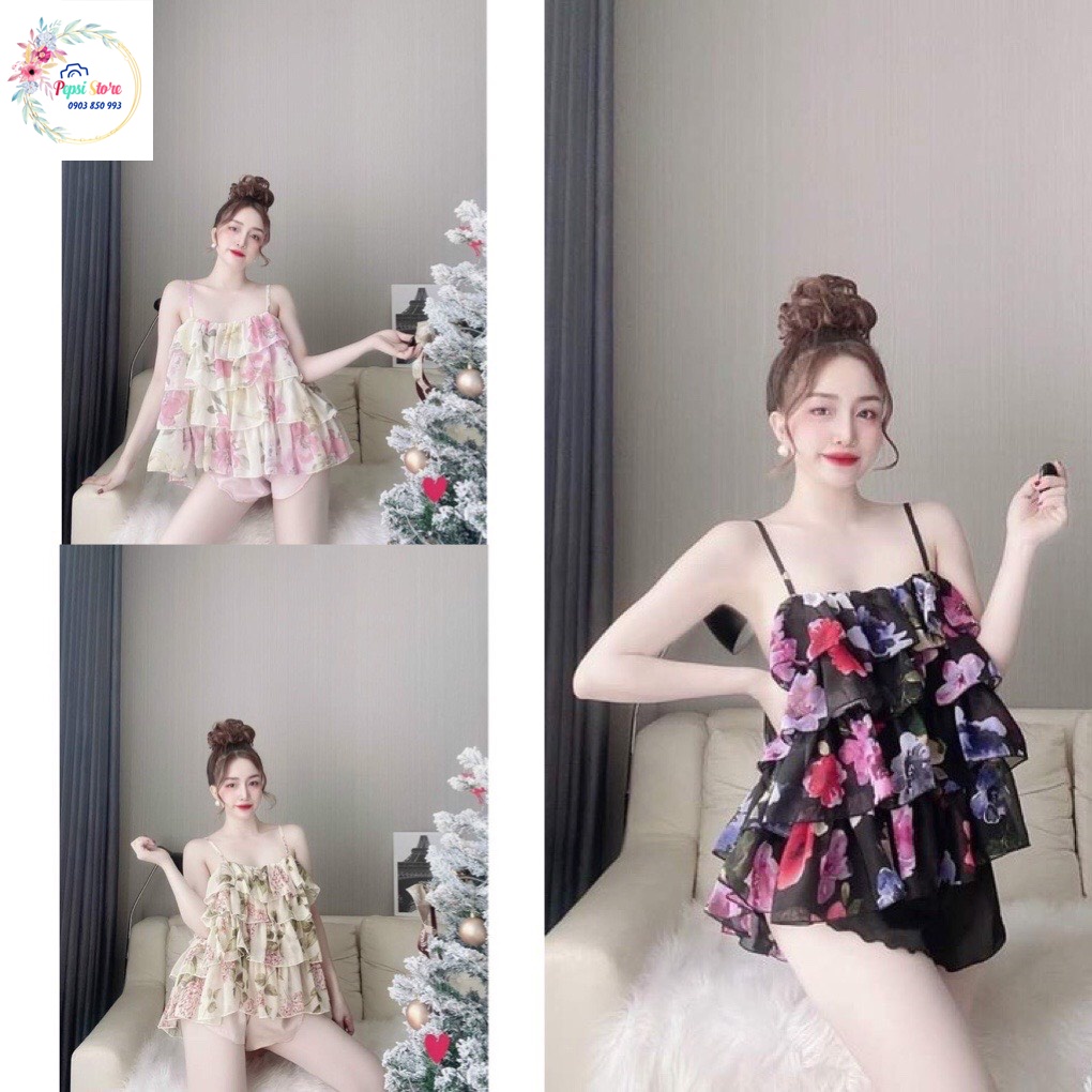 Đồ Ngủ Sexy Nữ, Bộ Chiffon 4 Tầng Phối Satin Cực Xinh Dưới 65Kg | BigBuy360 - bigbuy360.vn