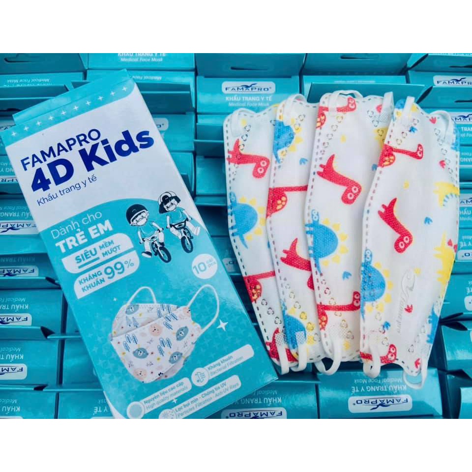 [CHÍNH HÃNG - HỘP 10 CÁI] Khẩu trang y tế 4D kháng khuẩn Nam Anh FAMAPRO cao cấp dành cho trẻ em