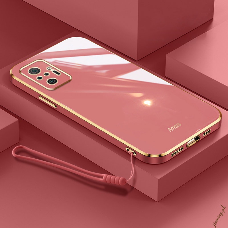 Ốp Điện Thoại Mạ Viền 6D Bằng Silicon Mềm Chất Lượng Cao Kèm Dây Đeo Cho mi Xiaomi Redmi Note 10 Pro Max Note 10 Pro Sự Bảo Vệ