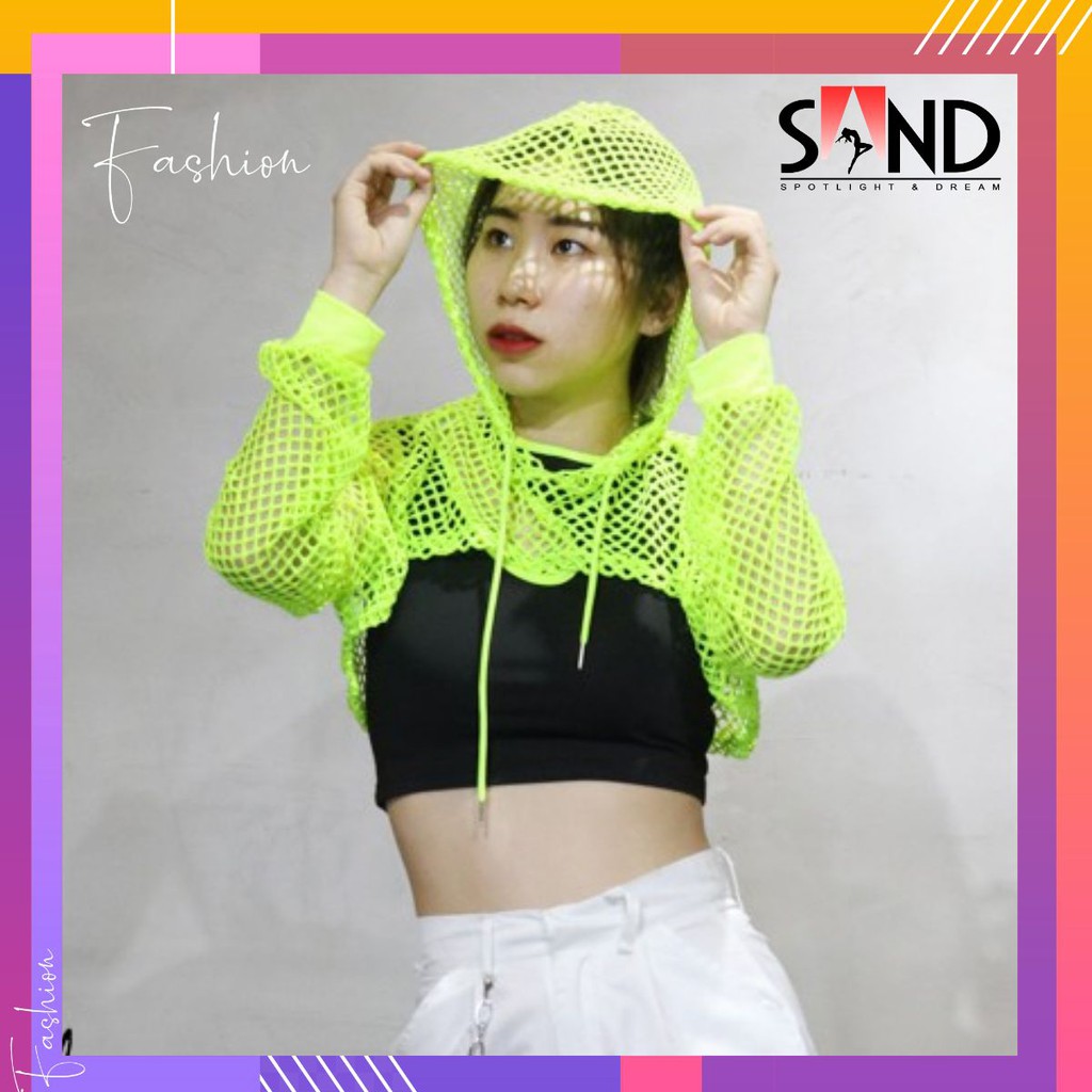 Áo Lưới Hoodie Cut Out Xanh Neon