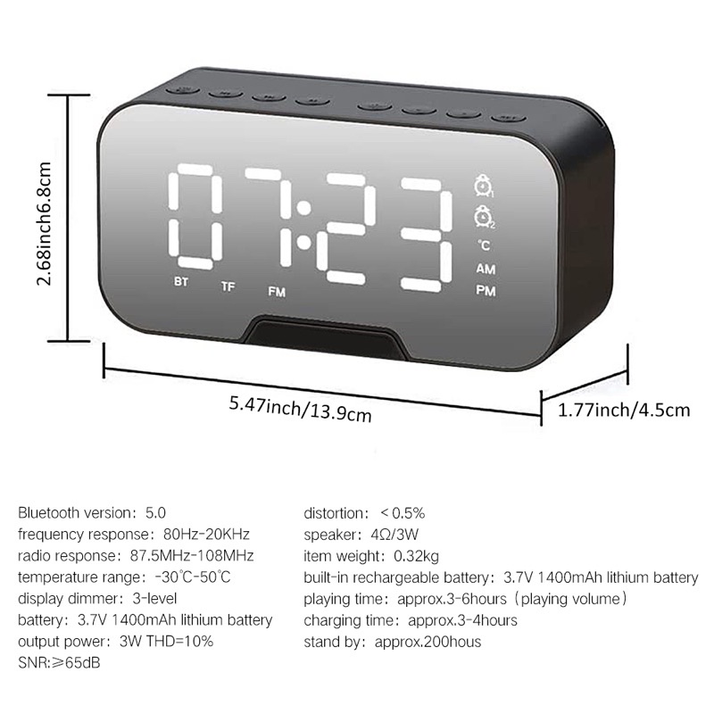 Loa bluetooth Yoking clock speaker D 88 mặt kính tráng gương làm đồng hồ và đèn ngủ