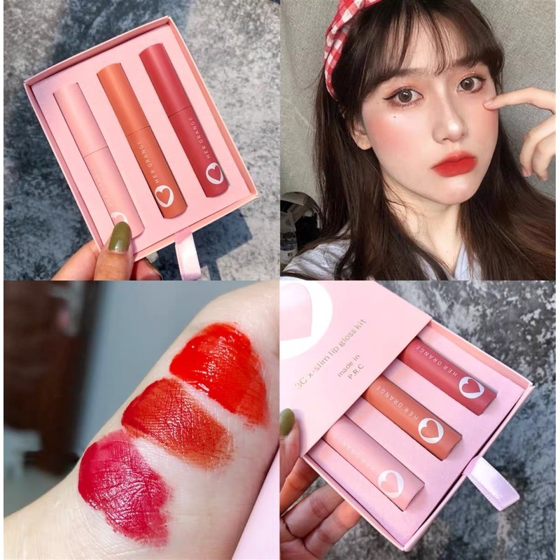 HOT TAOBAO Set Son Kem Lì 3 Cây HER ORANGE Trái Tim Hồng Bộ Son 3 Cây Trái Tim Hồng HERORANGE Không Dính Cốc Lâu Phai | BigBuy360 - bigbuy360.vn
