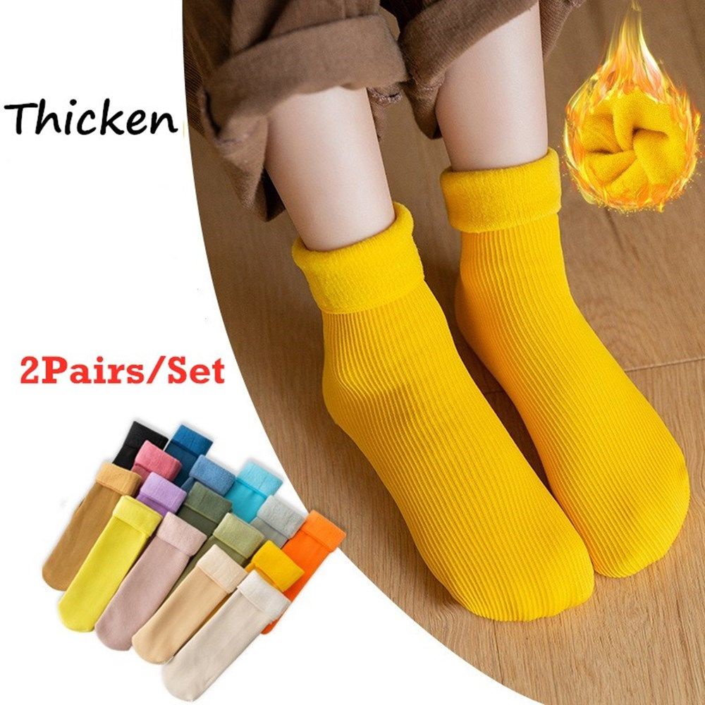 2 đôi vớ nhung dày dặn không đường may nhiều màu sắc giữ ấm mùa đông dành cho bé