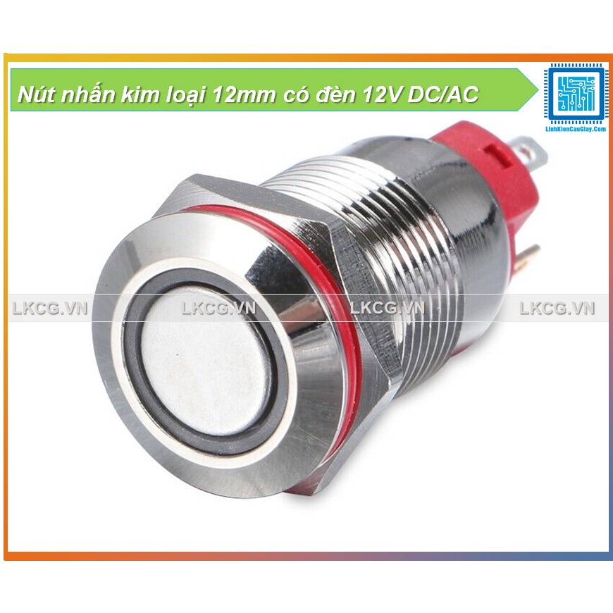 Nút nhấn kim loại 12mm có đèn 12V
